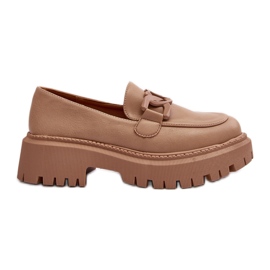 Mocassins femininos robustos com corrente bege Dataia
