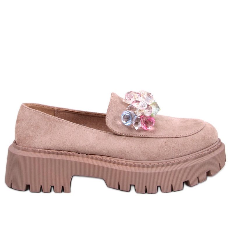 Mocassim plataforma Khaki Stefani com pedraria bege