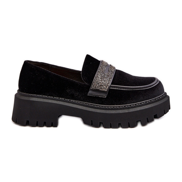 Mocassins femininos de veludo com decoração preto Wendreda preto