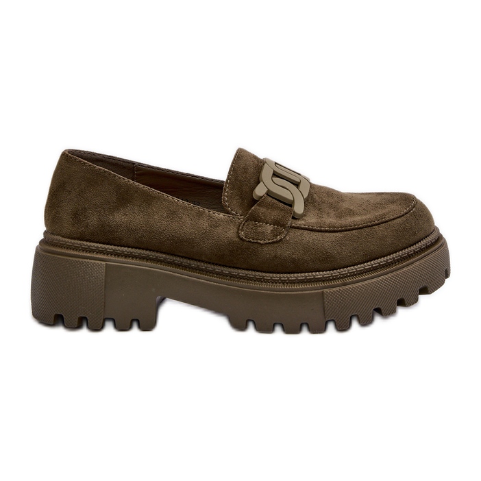 Mocassins femininos com corrente Mevre verde escuro