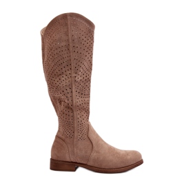 S.barski HY66-150 Botas perfuradas com salto plano Bege