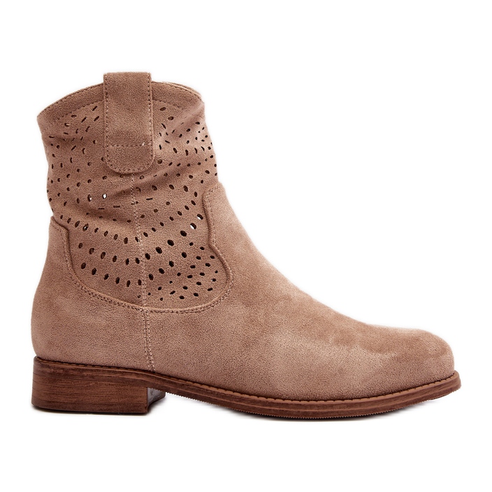 S.barski HY66-135 Botas femininas abertas com salto plano bege S.barski HY66-135 Botas femininas abertas com salto plano bege