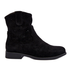 S.barski HY66-135 Botas femininas abertas com salto plano pretas preto