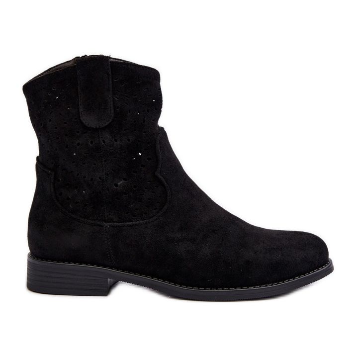 S.barski HY66-135 Botas femininas abertas com salto plano pretas preto