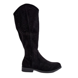 S.barski HY66-150 Botas abertas com salto plano, pretas preto