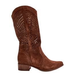 Zazoo 3305/P Botas de camurça de cano médio perfuradas marrom