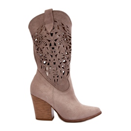 Zazoo 3414 Botins femininos abertos em camurça cappucino bege