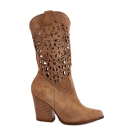 Zazoo 3414 Botins femininos abertos, camurça, bege