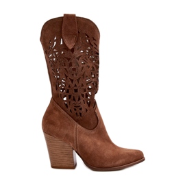 Zazoo 3414 Botins femininos abertos, camurça marrom