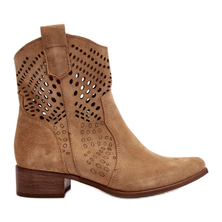 Zazoo 3305/2 Botas de cowboy femininas abertas com salto baixo camurça bege