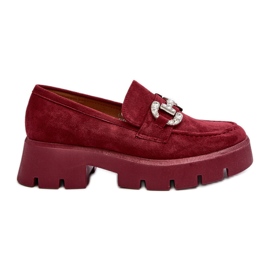 Mocassins femininos com decoração, Borgonha Ellise vermelho