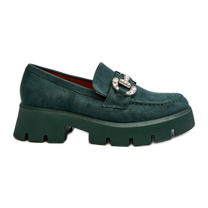 Mocassins femininos com decoração, Green Ellise verde