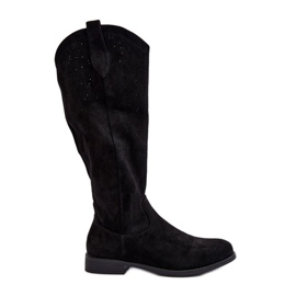 S.barski HY66-132 Botas femininas abertas, pretas preto