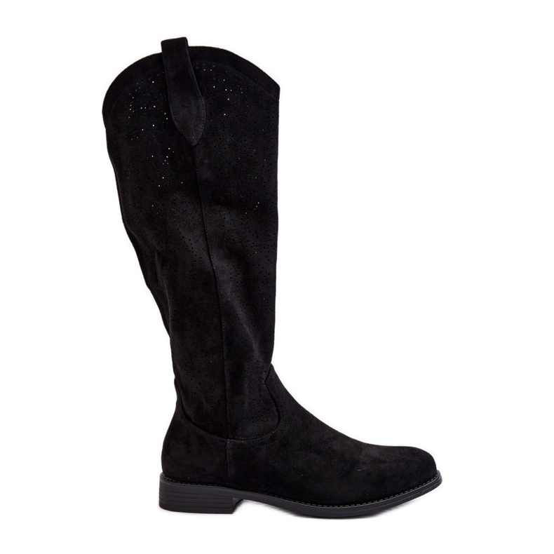S.barski HY66-132 Botas femininas abertas, pretas preto