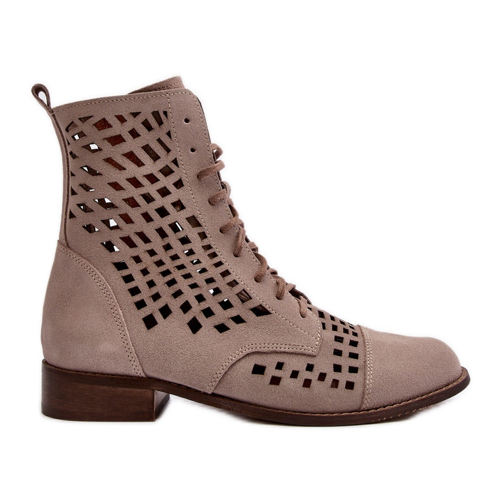 Zazoo 2627 Botins de couro perfurado, bege