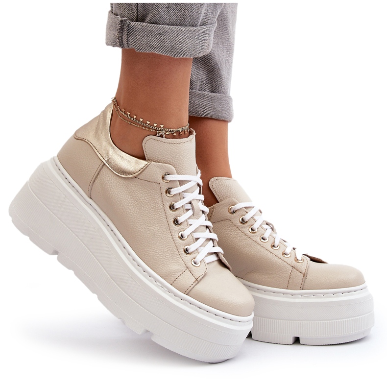 Zazoo 10165 calçados esportivos femininos em uma plataforma enorme, bege