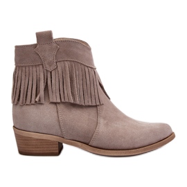 Botins femininos de camurça Zazoo 3430 com franjas de cappucino bege