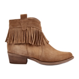 Zazoo 3430 Botas femininas de camurça com franjas, bege