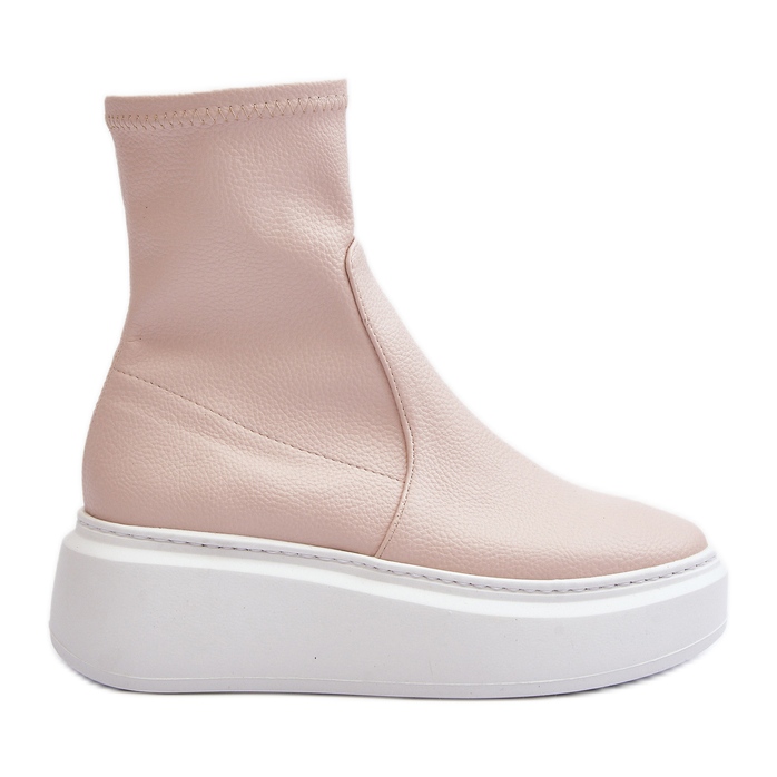 Zazoo 3395 Botins femininos de couro em plataforma enorme, bege