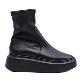 Zazoo 3395 Botas femininas de couro em plataforma enorme, pretas preto