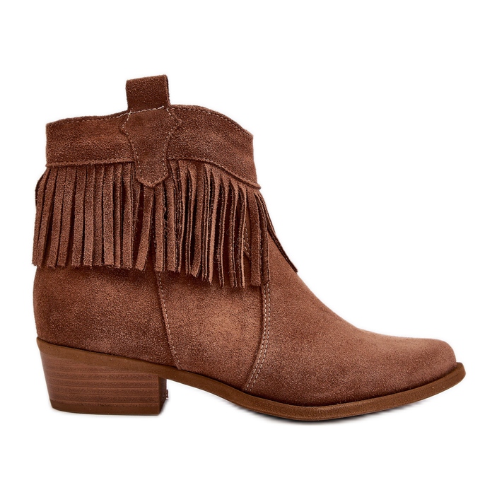 Zazoo 3430 Botins femininos de camurça com franjas de camelo castanho