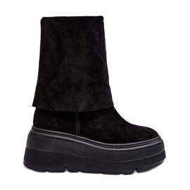 Botins femininos de camurça Zazoo 3410 em plataforma enorme, pretos Botins femininos de camurça Zazoo 3410 em plataforma enorme, pretos