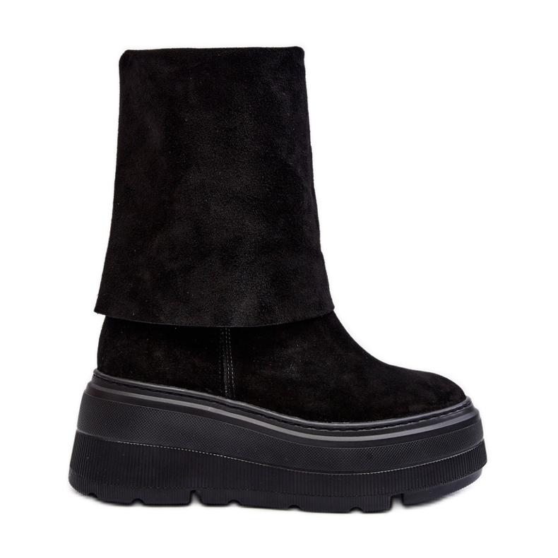 Botins femininos de camurça Zazoo 3410 em plataforma enorme, pretos