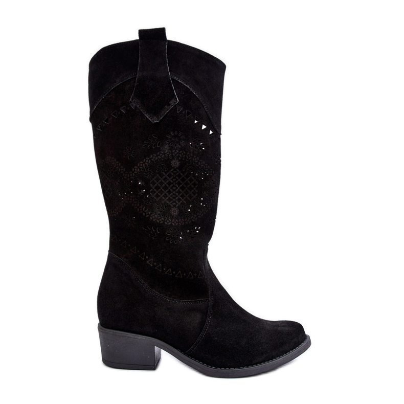 Zazoo 4043 Botas de salto alto em camurça perfurada preto