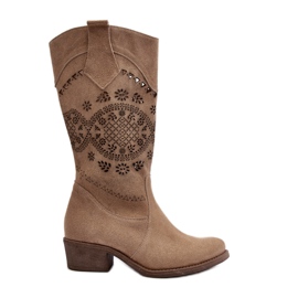 Botas de salto baixo Zazoo 4043 Openwork bege camurça Botas de salto baixo Zazoo 4043 Openwork bege camurça