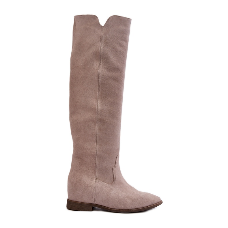 Zazoo 3407 Botas de camurça até o joelho com salto plano cappuccino bege