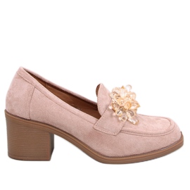Lorenz Mocassins Camel de salto alto com pedras bege