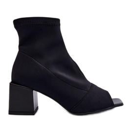 Zazoo 2876 Botas femininas de salto alto com dedos abertos, pretas preto