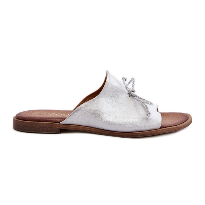 Zazoo 2659 Chinelos femininos de couro prateados prata
