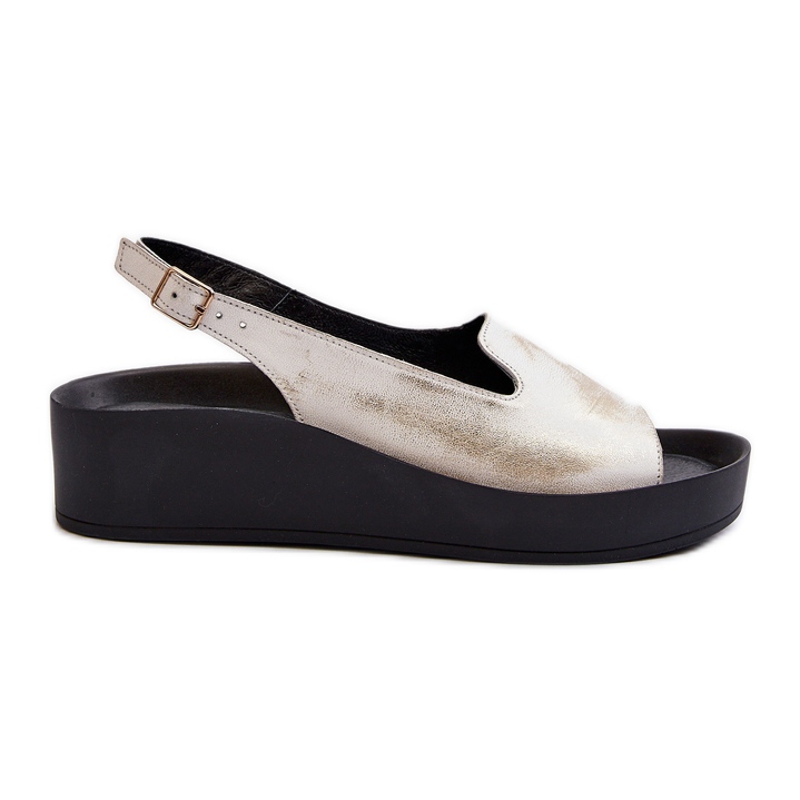 Zazoo 2893 Sandálias femininas de couro com sola grossa, ouro escovado dourado