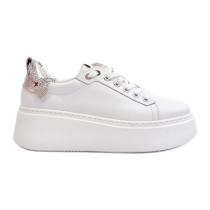 Tênis feminino de couro com pulseira CheBello 4406 branco