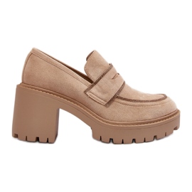 Sapatos femininos de salto grosso bege Feneli