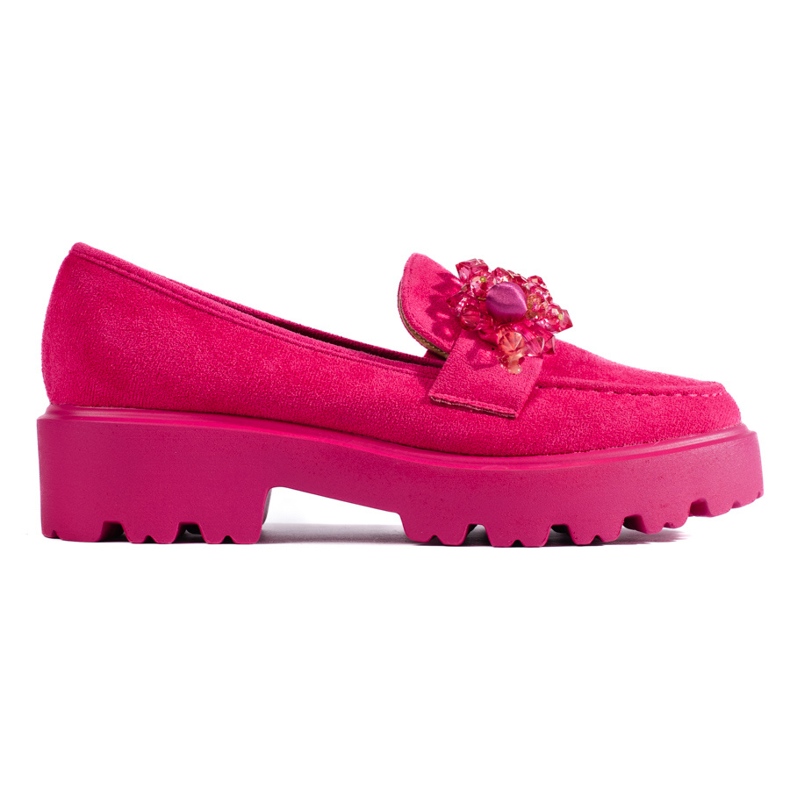 Mocassins femininos de camurça fúcsia rosa