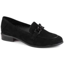Sapatos femininos de camurça com salto alto com aberturas, pretos Potocki SZ12052