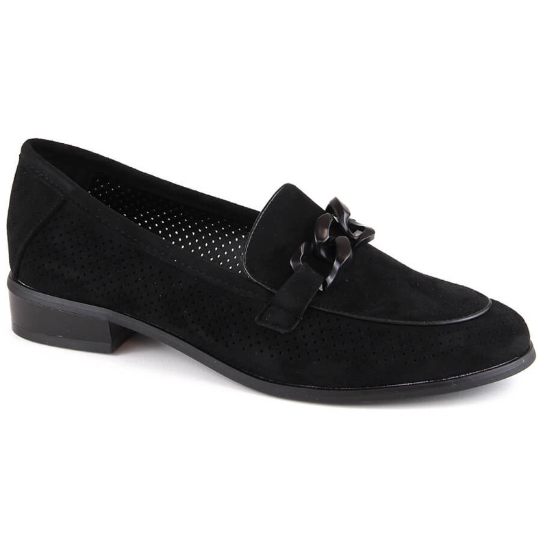 Sapatos femininos de camurça com salto alto com aberturas, pretos Potocki SZ12052
