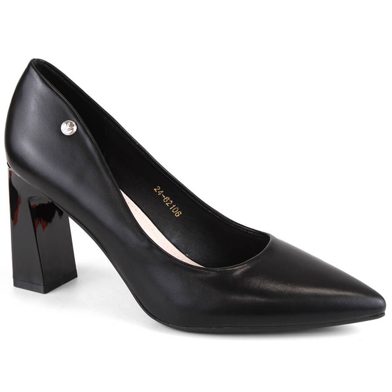 Sapatos femininos com salto decorativo, preto, Vinceza 62106