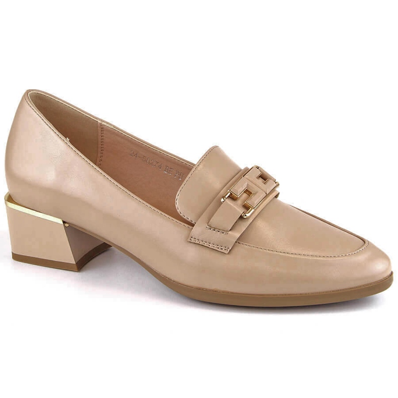 Sapatos femininos bege de salto baixo Vinceza 58274