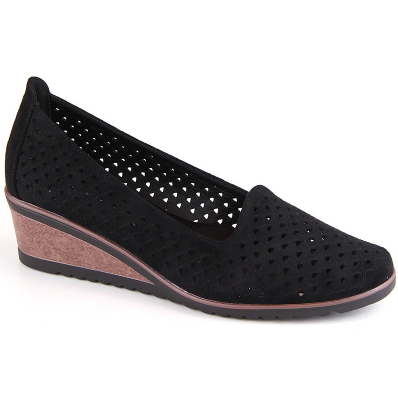 Sapatos femininos de camurça com aberturas, pretos Potocki SZ12306