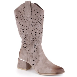 Botas femininas de camurça bege com aberturas Potocki SZ12397