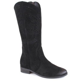 Botas femininas de camurça perfurada, pretas, Vinceza 58237 preto Botas femininas de camurça perfurada, pretas, Vinceza 58237 preto