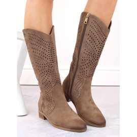 Botas femininas de camurça com aberturas, marrom, Vinceza 58237