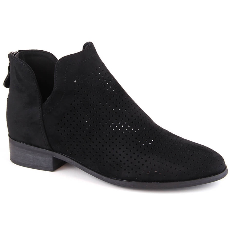 Botas femininas de camurça com salto baixo e aberturas, pretas Potocki SZ12307 preto Botas femininas de camurça com salto baixo e aberturas, pretas Potocki SZ12307 preto