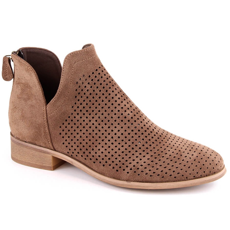 Botas femininas de camurça com salto baixo, marrom Potocki SZ12307 castanho