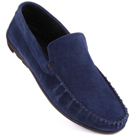 Sapatos masculinos de camurça de couro, mocassins azul marinho T.Sokolski W1401-2