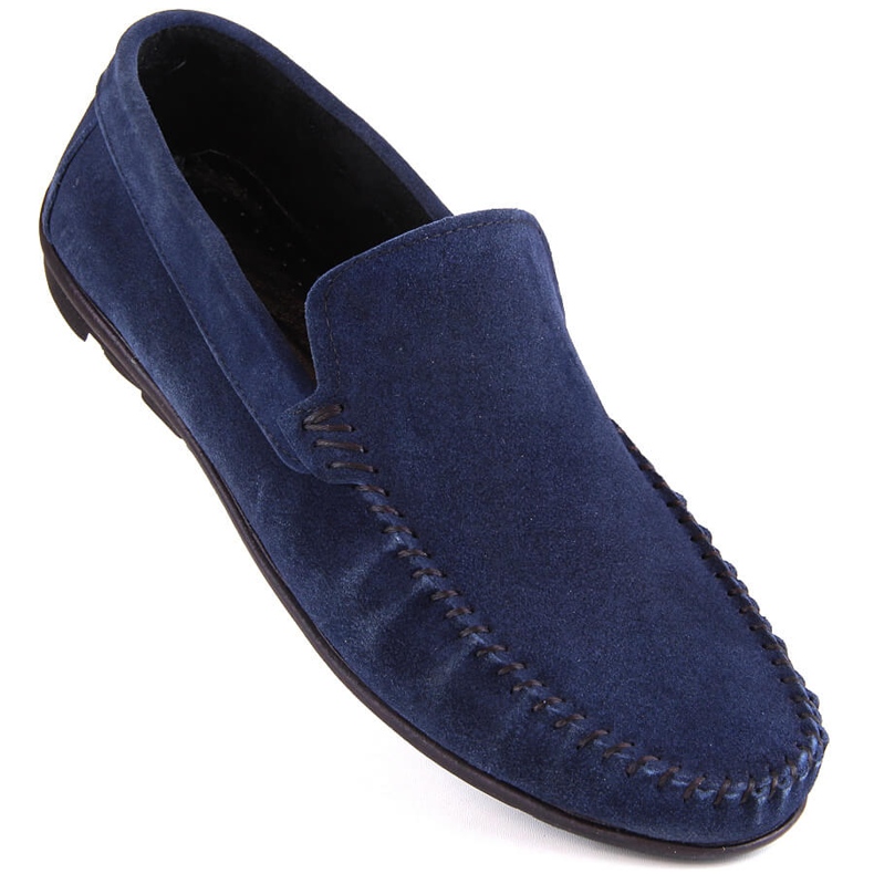 Sapatos masculinos de camurça de couro, mocassins azul marinho T.Sokolski W1401-2