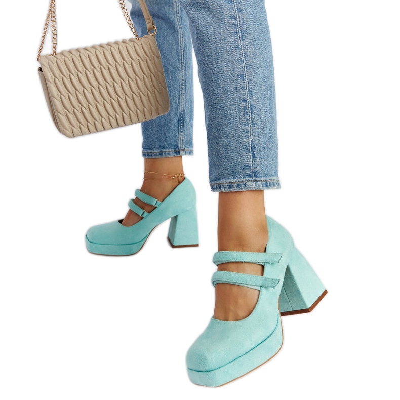 Sapatos Cher turquesa com salto bloco enorme verde Sapatos Cher turquesa com salto bloco enorme verde